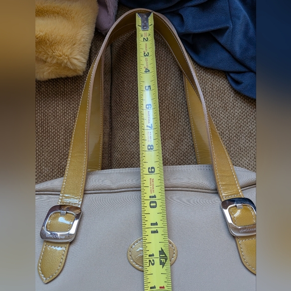 Longchamp Vintage Tan Canvas & Mustard Patent Leather Bowler Bag - Picture 10 of 10